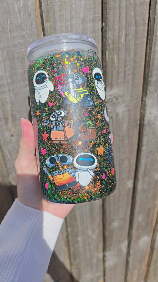 Robot snowglobe tumbler (plastic) ready to post