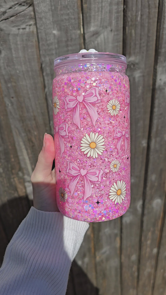 Daisy Bow snowglobe tumbler (plastic) ready to post
