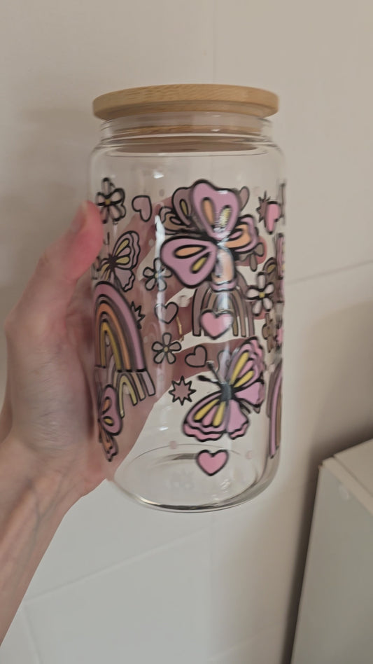 Rainbow/butterfly glass 16oz (ready to post)