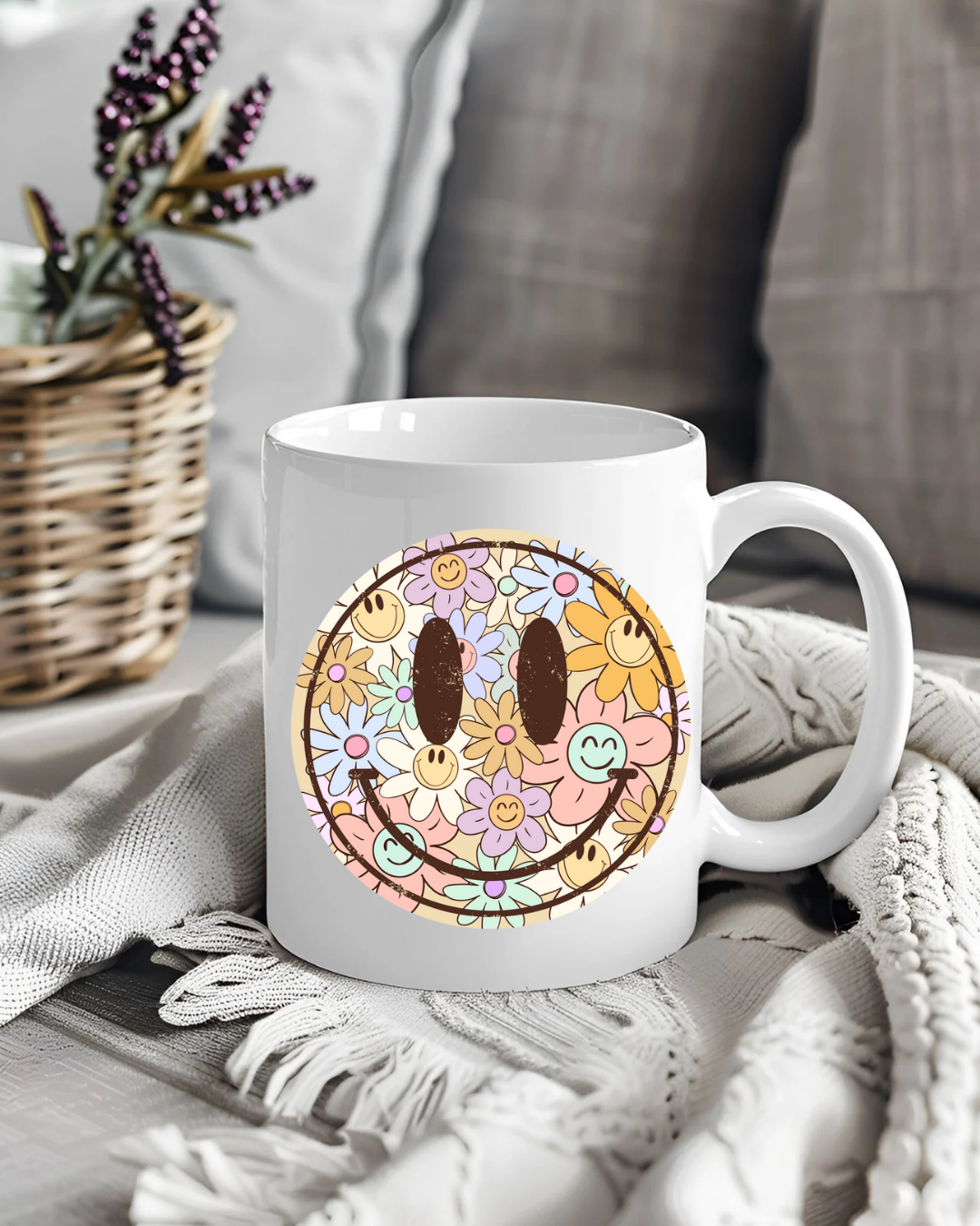 Floral smiley face Ceramic mug