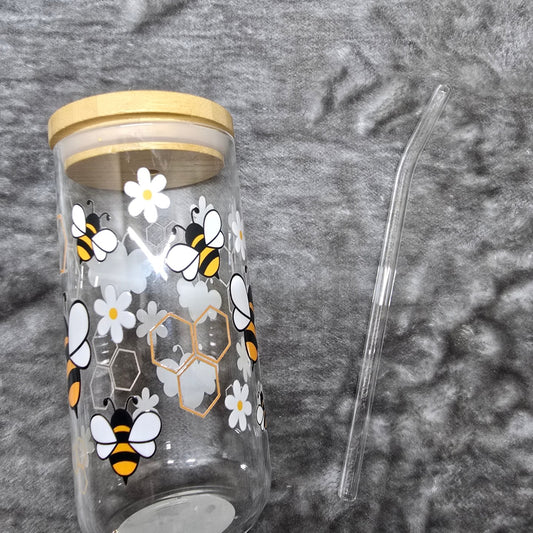 Bee Glass can (ready to post)